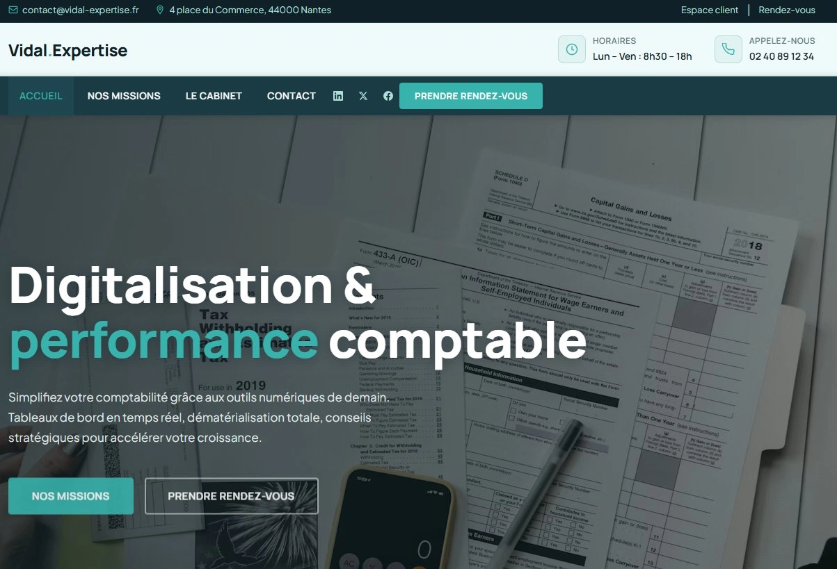 Site web contabilista certificado — página interior